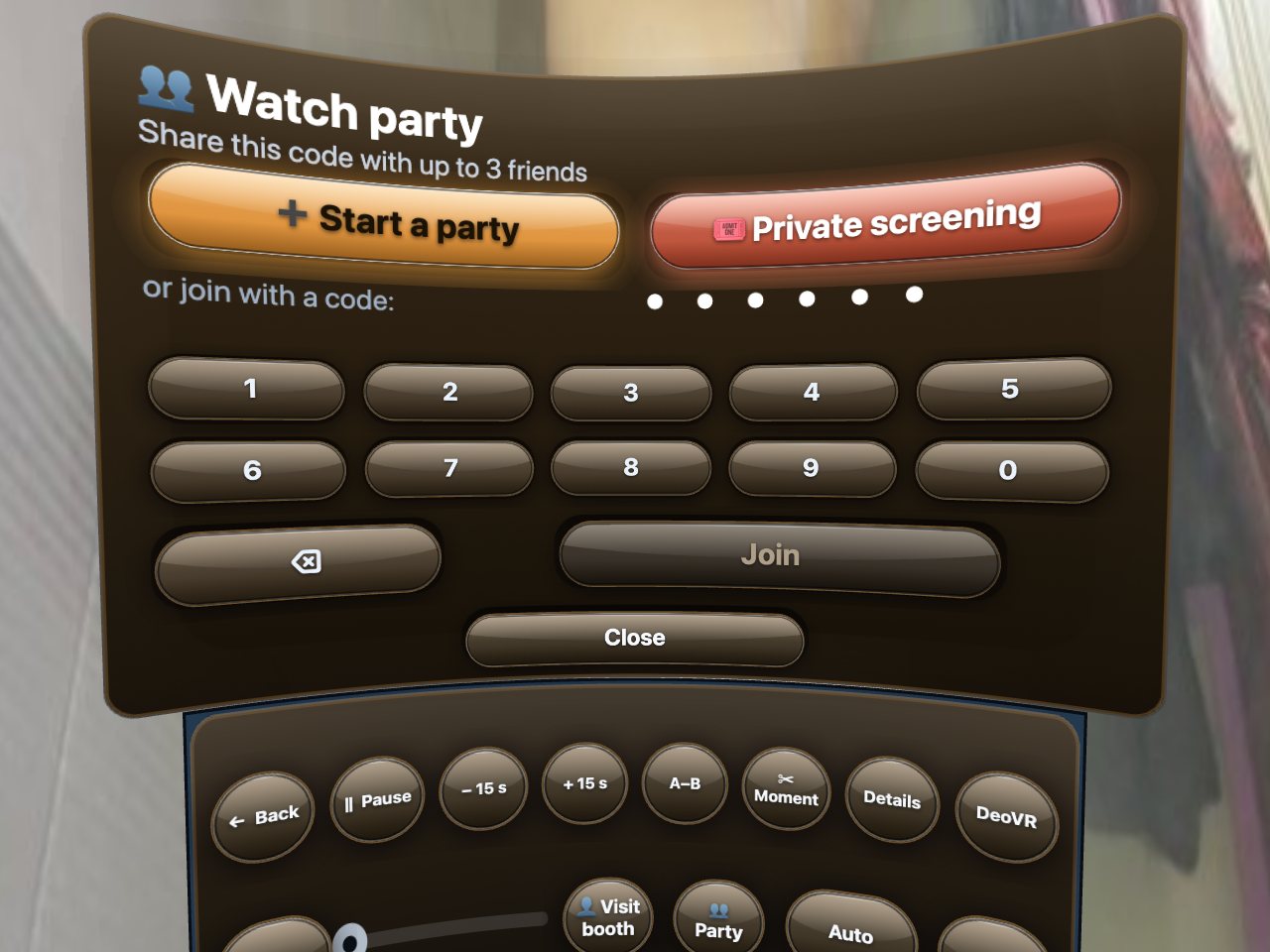 The party dialog with the code.