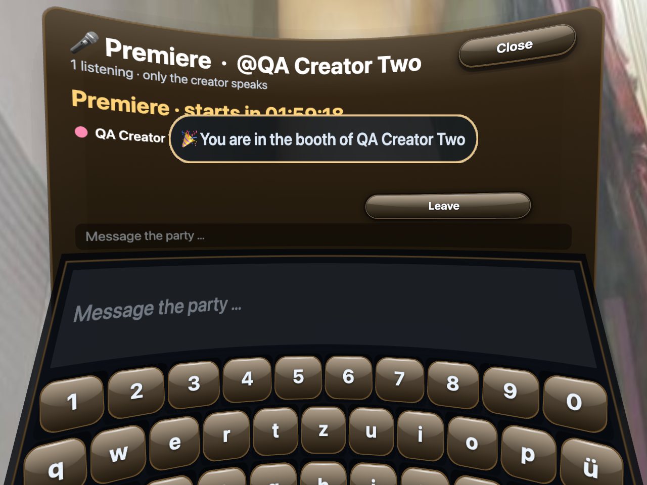 The premiere dialog with countdown.